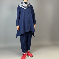 【備後絣】藍染め　ロングフレアーシャツ　濃紺スラブ 再入荷画像