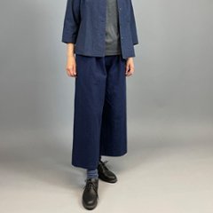 【備後絣】ワイドパンツ８分丈 藍染 中厚　濃紺無地の画像