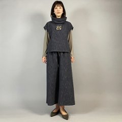 【備後絣】柿渋藍染め　ワイドパンツ　八分丈　シャンブレー画像