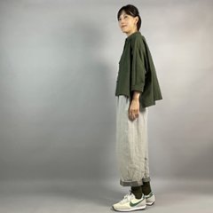 【亀田縞】ワイドシャツ　八分袖　モスグリーン画像