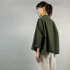 【亀田縞】ワイドシャツ　八分袖　モスグリーン画像