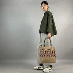 【亀田縞】ワイドシャツ　八分袖　モスグリーン画像