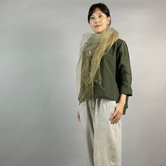 【亀田縞】ワイドシャツ　八分袖　モスグリーン画像