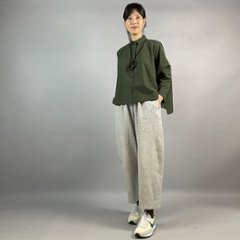 【亀田縞】ワイドシャツ　八分袖　モスグリーン画像