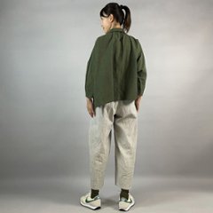 【亀田縞】ワイドシャツ　八分袖　モスグリーン画像