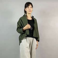 【亀田縞】ワイドシャツ　八分袖　モスグリーン画像