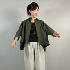【亀田縞】ワイドシャツ　八分袖　モスグリーン画像