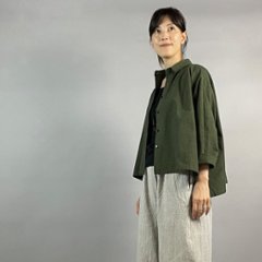【亀田縞】ワイドシャツ　八分袖　モスグリーン画像
