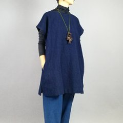 【備後絣】ノーカラーチュニック  藍染め 濃紺スラブ＃57の画像