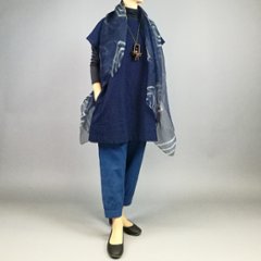 【備後絣】ノーカラーチュニック  藍染め 濃紺スラブ＃57画像