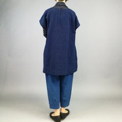 【備後絣】ノーカラーチュニック  藍染め 濃紺スラブ＃57画像