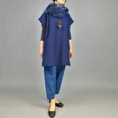 【備後絣】ノーカラーチュニック  藍染め 濃紺スラブ＃57画像