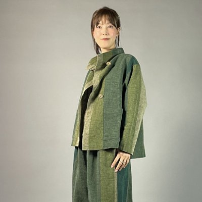 【遠州綿紬】あらし4-緑 フリースタイル　ショートジャケット　の画像