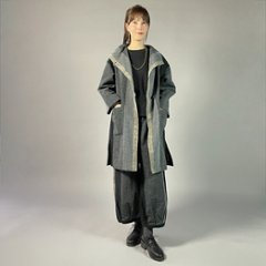 【遠州綿紬】ロングジャケット　あらし4列　黒の画像