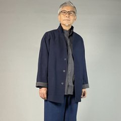 【備後絣】藍染め　ステンカラージャケット 濃紺厚地　総裏あり / 裏なし　画像