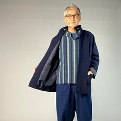 【備後絣】藍染め　ステンカラージャケット 濃紺厚地　総裏あり / 裏なし　画像