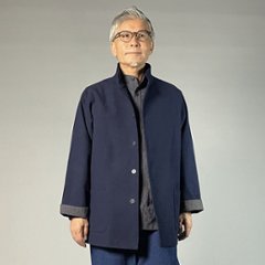 【備後絣】藍染め　ステンカラージャケット 濃紺厚地　総裏あり / 裏なし　画像