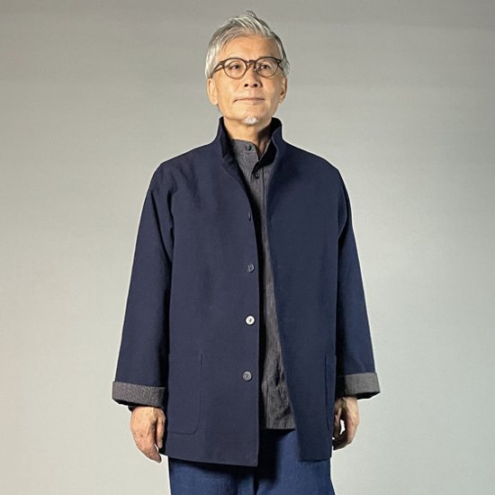 【備後絣】藍染め　ステンカラージャケット 濃紺厚地　総裏あり / 裏なし　画像