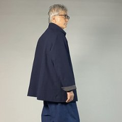 【備後絣】藍染め　ステンカラージャケット 濃紺厚地　総裏あり / 裏なし　画像