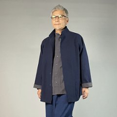 【備後絣】藍染め　ステンカラージャケット 濃紺厚地　総裏あり / 裏なし　画像