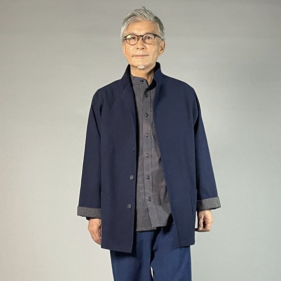 【備後絣】藍染め　ステンカラージャケット 濃紺厚地　総裏あり / 裏なし　画像