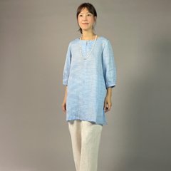 【近江ちぢみ】麻100％　ノーカラーチュニック　アイスブルー画像