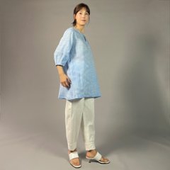 【近江ちぢみ】麻100％　ノーカラーチュニック　アイスブルー画像