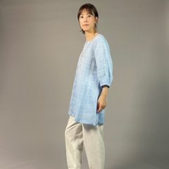 【近江ちぢみ】麻100％　ノーカラーチュニック　アイスブルー画像