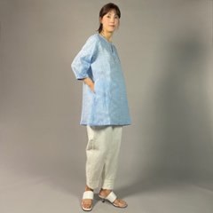 【近江ちぢみ】麻100％　ノーカラーチュニック　アイスブルー画像