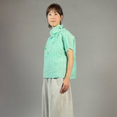 【近江ちぢみ】麻100％　フレンチ袖　重ね衿プルオーバー　ミントグリーン画像