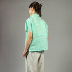 【近江ちぢみ】麻100％　フレンチ袖　重ね衿プルオーバー　ミントグリーン画像