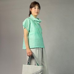 【近江ちぢみ】麻100％　フレンチ袖　重ね衿プルオーバー　ミントグリーン画像