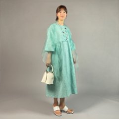 【近江ちぢみ】七分袖　ワンピース　ミントグリーン画像