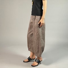 【近江ちぢみ】麻100％ワイドタックパンツ　うす茶画像