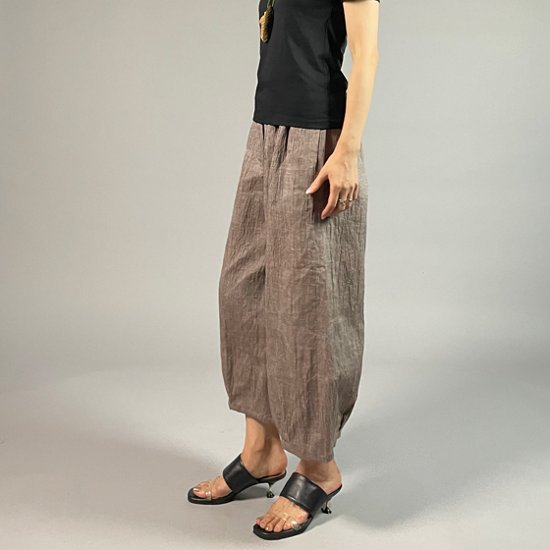 【近江ちぢみ】麻100％ワイドタックパンツ　うす茶画像