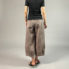【近江ちぢみ】麻100％ワイドタックパンツ　うす茶画像