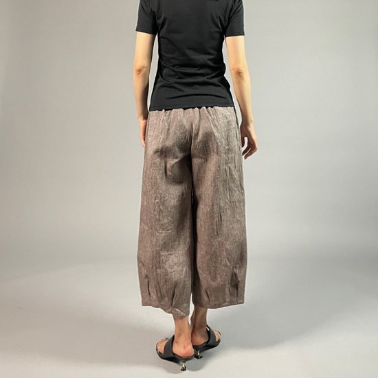【近江ちぢみ】麻100％ワイドタックパンツ　うす茶画像