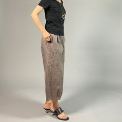 【近江ちぢみ】麻100％ワイドタックパンツ　うす茶画像