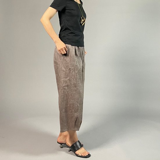 【近江ちぢみ】麻100％ワイドタックパンツ　うす茶画像