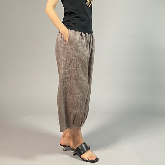 【近江ちぢみ】麻100％ワイドタックパンツ　うす茶画像