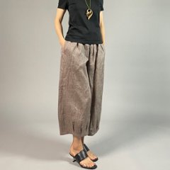 【近江ちぢみ】麻100％ワイドタックパンツ　うす茶画像