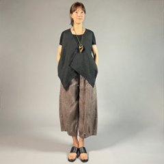 【近江ちぢみ】麻100％ワイドタックパンツ　うす茶画像