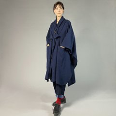 【備後絣】藍染め　インフィニティ・ケープコート　濃紺スラブの画像