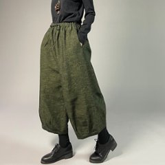 【遠州綿紬】タックワイドパンツ　あらし　無地　草色画像