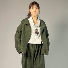 【遠州綿紬】フリースタイルショートジャケット　あらし　無地　草色の画像