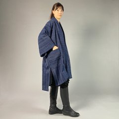 【遠州木綿】藍染め　法被コート　刺し子織り　紺地の画像