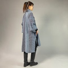 【遠州木綿】藍染め刺し子織り　羽織コート　カツオ縞ベース画像