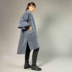 【遠州木綿】藍染め刺し子織り　羽織コート　カツオ縞ベース画像