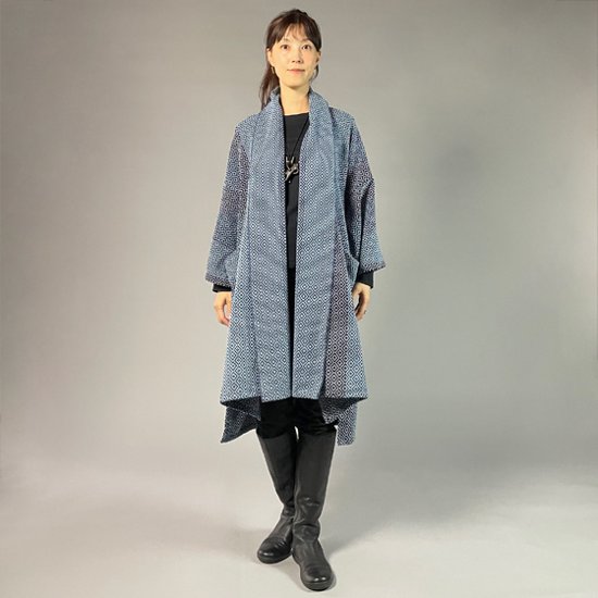 【遠州木綿】藍染め刺し子織り　羽織コート　カツオ縞ベース画像