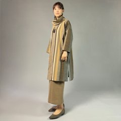 【遠州綿紬】オフタートルロングチュニック　重ね縞　百舌（もず）画像